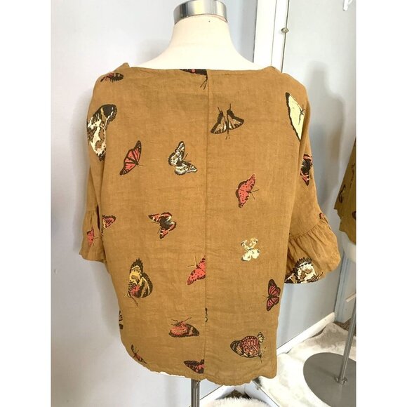 Linen Blouse Lagenlook oversized S M L Italy Natural Fiber butterfly - Picture 10 of 12